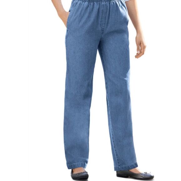 WOMAN WITHIN Elastic-Waist Cotton Straight‎ Leg Pant Size Petite 14W - Picture 1 of 8